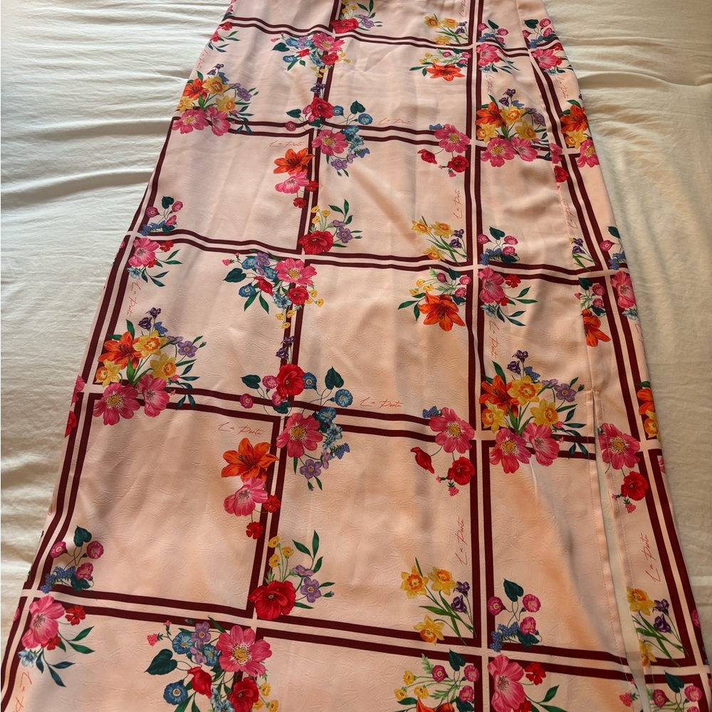 La Porte Juliet Floral Silk Skirt